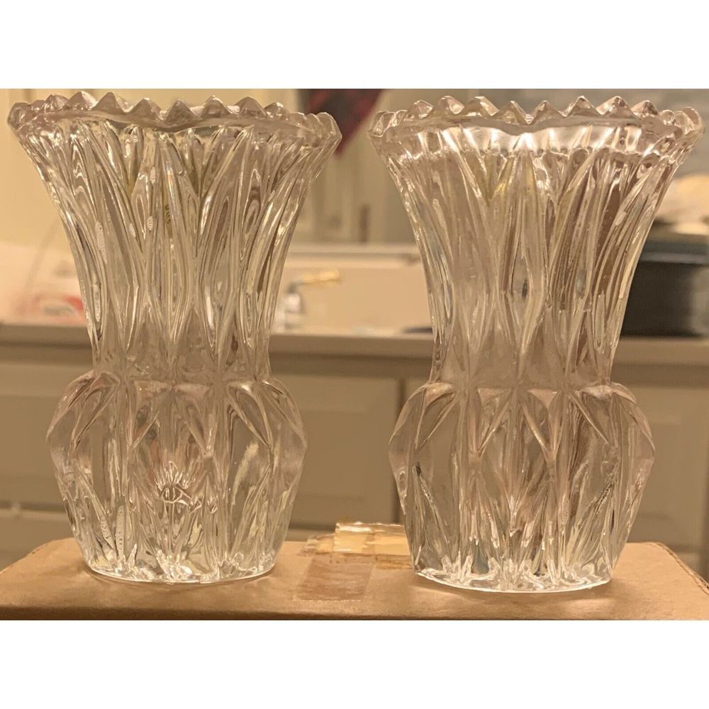 2 Decorative Mini Lead Crystal Toothpick Holders / Vase Vintage Princess House